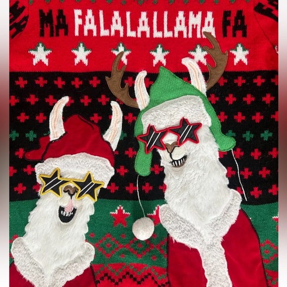 HOLIDAY TIME FUNNY LLAMA FRIENDS KNIT CHRISY SWEATER SIZE 14-16 - Picture 4 of 8